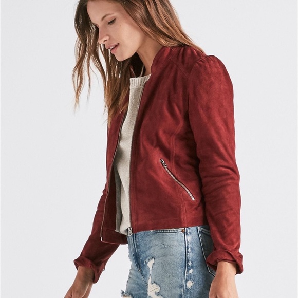 Lucky Brand Suede red puff Sleeve Jacket - Picture 7 of 9